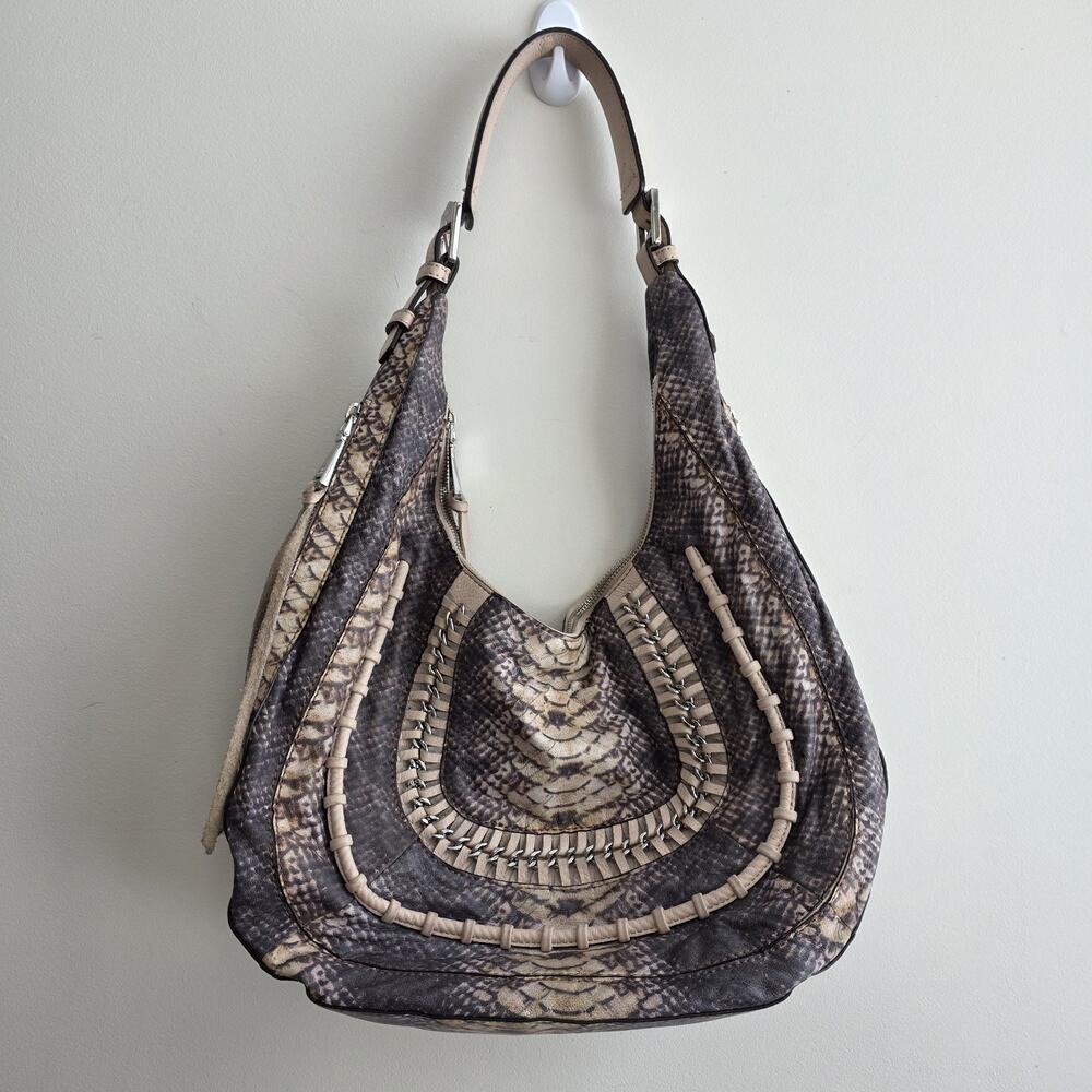 Aimee Kestenberg Genny Hobo Purse Shoulder Snake Print Leather Rocker Mob Wife